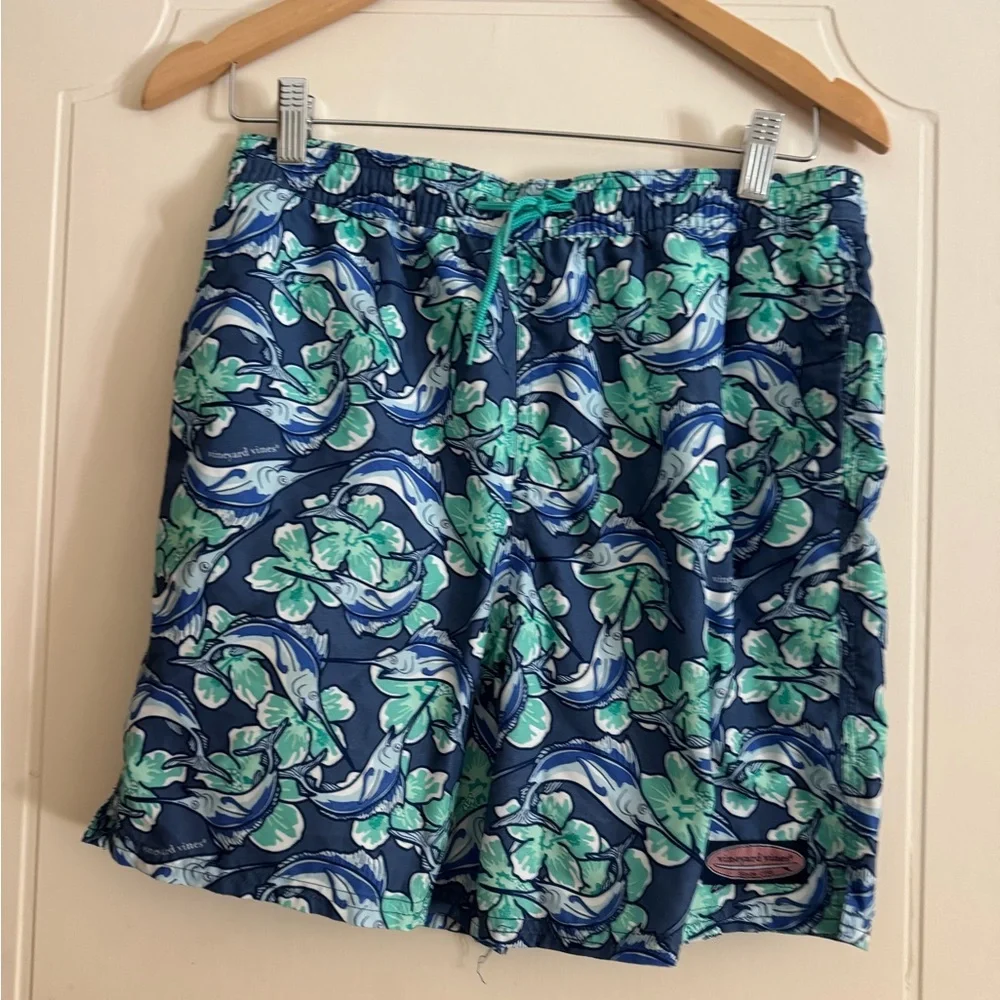 Vineyard Vines kids Blue and Green Floral Board Shorts